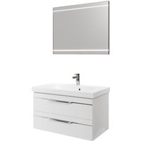 Saphir Badmöbel-Set "Balto 2-teilig Mineralmarmor-Waschtisch mit LED-Spiegel, Waschplatz", (2 St.), 92 cm breit, mit 2 Schubladen, Badschrank inkl. Schubladendämpfer von Saphir