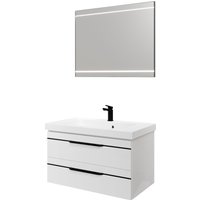 Saphir Badmöbel-Set "Balto 2-teilig Mineralmarmor-Waschtisch mit LED-Spiegel, Waschplatz", (2 St.), 92 cm breit, mit 2 Schubladen, Badschrank inkl. Schubladendämpfer von Saphir