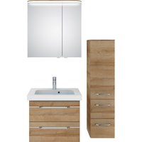 Saphir Badmöbel-Set "Balto Sprint 3-teilig, Mineralmarmor-Waschtisch mit LED-Spiegelschrank", (4 St.), inkl. Türdämpfer, 100 cm breit, mit Midischrank, 3 Türen, 4 Schubladen von Saphir