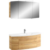 Saphir Badmöbel-Set "Cassca Sprint 2-teilig Mineralmarmor-Waschtisch mit LED-Spiegelschrank", (2 St.), Waschplatz 121 cm breit mit 5 Türen, 2 Schubladen, inkl. Türdämpfer von Saphir