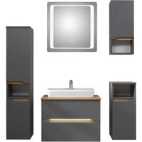 Saphir Badmöbel-Set "Quickset 5-teilig, Keramik-Aufsatzbecken mit LED-Spiegel", (8 St.), Midischrank, Unterschrank, Hängeschrank, inkl. Türdämpfer, 6 Türen von Saphir