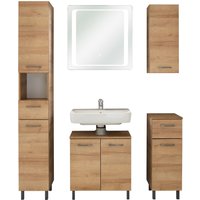 Saphir Badmöbel-Set "Quickset 919 5-teilig, Waschbeckenunterschrank mit LED-Spiegel", (5 St.), Hochschrank, Unterschrank, Hängeschrank, inkl. Türdämpfer, 6 Türen von Saphir