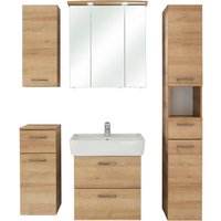 Saphir Badmöbel-Set "Quickset 919 5-teilig, Keramik-Waschtisch mit LED-Spiegelschrank", (6 St.), Hochschrank, Unterschrank, Hängeschrank, inkl. Türdämpfer, 7 Türen von Saphir