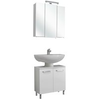 Saphir Badmöbel-Set "Quickset 2-teilig, Waschbeckenunterschrank mit LED-Spiegelschrank", (2 St.), Waschplatz 68 cm breit, 5 Türen, inkl. Türdämpfer, Griffe Chrom Glanz von Saphir