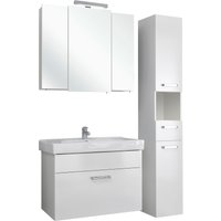 Saphir Badmöbel-Set "Quickset 3-teilig, Keramik-Waschtisch mit LED-Spiegelschrank, Bad-Set", (4 St.), mit Hochschrank, 5 Türen, 2 Schubladen, Waschplatz inkl. Türdämpfer von Saphir