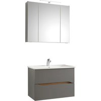 Saphir Badmöbel-Set "Quickset 2-teilig, Keramikwaschtisch mit LED-Spiegelschrank", (2 St.), 80 cm breit, 2 Schubladen, 3 Spiegeltüren, 6 Einlegeböden von Saphir