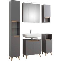 Saphir Badmöbel-Set "Quickset 5-teilig Waschbeckenunterschrank und LED-Spiegelschrank", (5 St.), Hochschrank, Unterschrank, Hängeschrank, inkl. Türdämpfer, 9 Türen von Saphir