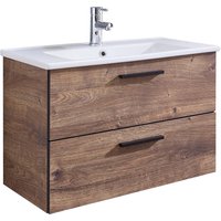 Saphir Badmöbel-Set "Quickset 374 Keramik-Waschtisch mit Unterschrank, 75 cm breit", (1 St.), Waschplatz mit 2 Schubladen, Eiche Ribbeck quer Nachbildung von Saphir