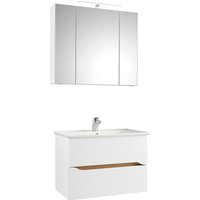 Saphir Badmöbel-Set "Quickset 2-teilig, Keramikwaschtisch mit LED-Spiegelschrank", (3 St.), 80 cm breit, 2 Schubladen, 3 Spiegeltüren, 6 Einlegeböden von Saphir