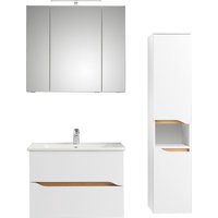 Saphir Badmöbel-Set "Quickset 3-teilig, Keramikwaschtisch mit LED-Spiegelschrank", (4 St.), Midischrank, inkl. Türdämpfer, 2 Schubladen, 5 Türen, 8 Einlegeböden von Saphir