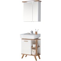 Saphir Badmöbel-Set "Quickset 2-teilig, Waschbeckenunterschrank mit LED-Spiegelschrank", (2 St.), Waschplatz inkl Türdämpfer, 3 Türen, 2 Einlegeböden, setiliche Ablagen von Saphir