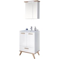 Saphir Badmöbel-Set "Quickset 2-teilig, Mineralmarmor-Waschtisch und LED-Spiegelschrank", (2 St.), Waschplatz 61 cm breit, 4 Türen, 1 Schublade, 2 Einlegeböden, Bad-Set von Saphir