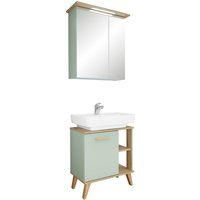 Saphir Badmöbel-Set "Quickset 2-teilig, Waschbeckenunterschrank mit LED-Spiegelschrank", (2 St.), Waschplatz inkl Türdämpfer, 3 Türen, 2 Einlegeböden, setiliche Ablagen von Saphir