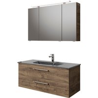 Saphir Badmöbel-Set "Serie 6025 2-teilig Mineralmarmor-Waschtisch mit LED-Spiegelschrank", (2 St.), Waschplatz 117cm breit, 2 Schubladen, 3 Spiegel-Türen, inkl Türdämpfer von Saphir