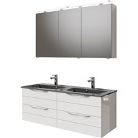 Saphir Badmöbel-Set "Serie 6025 2-teilig Mineralmarmor-Waschtisch mit LED-Spiegelschrank", (2 St.), Waschplatz 132cm breit, 4 Schubladen, 2 Spiegel-Türen, inkl Türdämpfer von Saphir