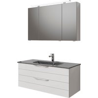 Saphir Badmöbel-Set "Serie 6025 2-teilig Mineralmarmor-Waschtisch mit LED-Spiegelschrank", (2 St.), Waschplatz 117cm breit, 2 Schubladen, 3 Spiegel-Türen, inkl Türdämpfer von Saphir