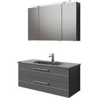 Saphir Badmöbel-Set "Serie 6025 2-teilig Mineralmarmor-Waschtisch mit LED-Spiegelschrank", (2 St.), Waschplatz 117cm breit, 2 Schubladen, 3 Spiegel-Türen, inkl Türdämpfer von Saphir