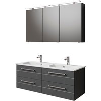 Saphir Badmöbel-Set "Serie 6025 2-teilig Mineralmarmor-Waschtisch mit LED-Spiegelschrank", (2 St.), Waschplatz 132cm breit, 4 Schubladen, 2 Spiegel-Türen, inkl Türdämpfer von Saphir