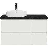 Saphir Waschtisch "Serie 4035 Keramik-Aufsatzbecken mit Unterschrank, 88 cm breit", Waschplatz mit 4 Schubladen, Griffuge, Schneeweiß Glanz von Saphir