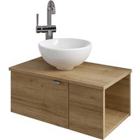 Saphir Waschtisch "Serie 6915 Waschschale mit Unterschrank für Gästebad, Gäste WC" Keramik-Aufsatzbecken, Waschtischplatte, Waschtischunterschrank, 3 Stk. tlg. 61 cm breit, 2 Türen, offenes Fach, kleine Bäder, ohne Armatur von Saphir