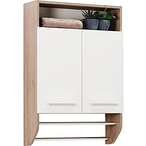 Pelipal Badezimmer Hängeschrank Quickset 380 in Sanremo Eiche Terra quer Nachbildung, 60 cm breit | Bad Handtuchhalterschrank mit 2 Türen, 2 Handtuchhalterstangen und 1 Einlegeboden von Pelipal