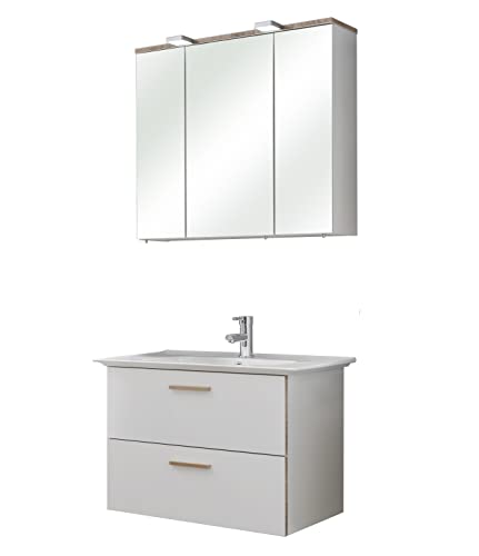 Pelipal Badmöbel-Set 3-teilig Quickset 931 mit Kermaik-Waschtisch und Spiegelschrank (LED) | Hochwertige Badezimmermöbel vom Markenhersteller von Pelipal
