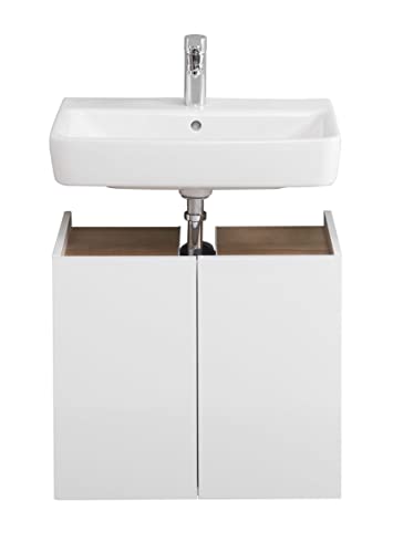Pelipal Waschbeckenunterschrank Quickset 947 in Weiß Glanz/Rivera Eiche quer Nachbildung, 60 cm breit | Waschbeckenschrank ohne Waschbecken mit 2 Türen von Pelipal