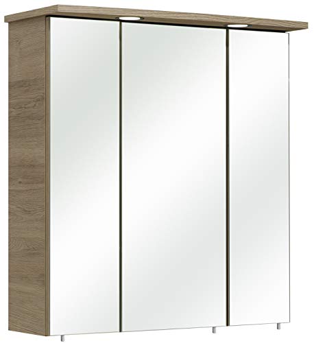 Pelipal Badezimmer-Spiegelschrank Quickset 313 in Sanremo Eiche Terra quer Nachbildung mit LED-Beleuchtung, 65 cm breit | Badschrank mit Spiegel, 3 Türen und 6 Einlegeböden von Pelipal