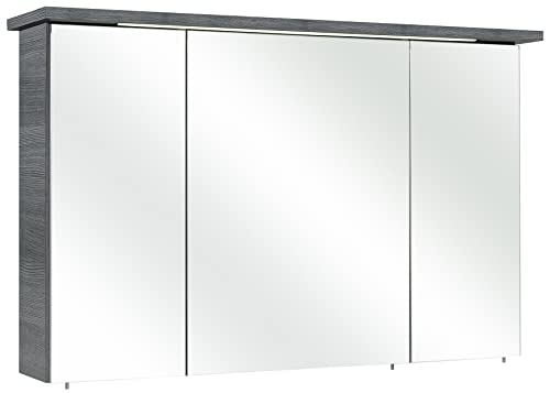 Pelipal Badezimmer-Spiegelschrank Quickset 328 in Graphit Struktur quer Nachbildung mit LED-Beleuchtung, 115 cm breit | Badschrank mit 3Spiegel, 3 Türen und 6 Einlegeböden von Pelipal