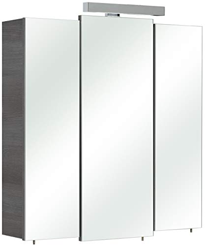 Pelipal Badezimmer-Spiegelschrank Quickset 352 in Graphit Struktur quer Nachbildung mit LED-Beleuchtung, 68 cm breit | Badschrank mit Spiegel, 3 Spiegel-Türen und 6 Einlegeböden von Pelipal