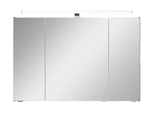 Pelipal Badezimmer-Spiegelschrank Quickset 945 in Oxid Dunkelgrau mit LED-Beleuchtung, 105 cm breit | Badschrank mit Spiegel, 3 Türen und 6 Einlegeböden von Pelipal
