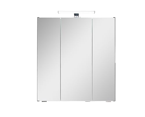 Pelipal Badezimmer-Spiegelschrank Quickset 945 in Oxid Dunkelgrau mit LED-Beleuchtung, 65 cm breit | Badschrank mit Spiegel, 3 Türen und 6 Einlegeböden von Pelipal