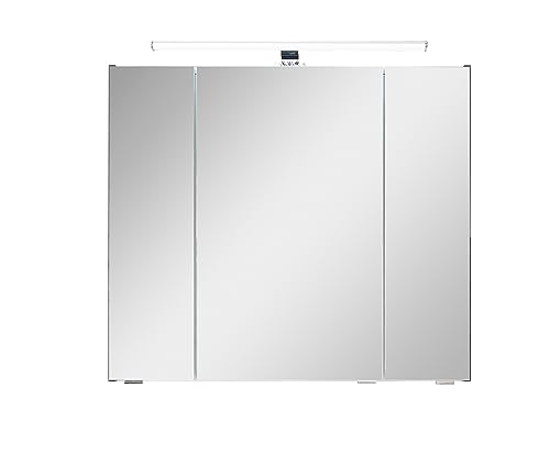 Pelipal Badezimmer-Spiegelschrank Quickset 945 in Oxid Dunkelgrau mit LED-Beleuchtung, 80 cm breit | Badschrank mit Spiegel, 3 Türen und 6 Einlegeböden von Pelipal