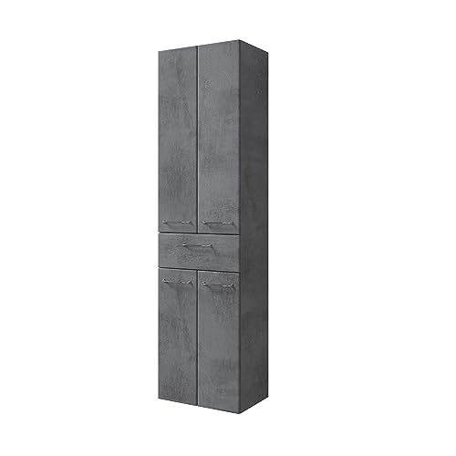 Pelipal Badezimmerschrank Quickset 945 in Oxid Dunkelgrau, 50 cm breit | Hochschrank mit 4 Türen, 1 Schubkasten und 3 Glas-Einlegeböden von Pelipal