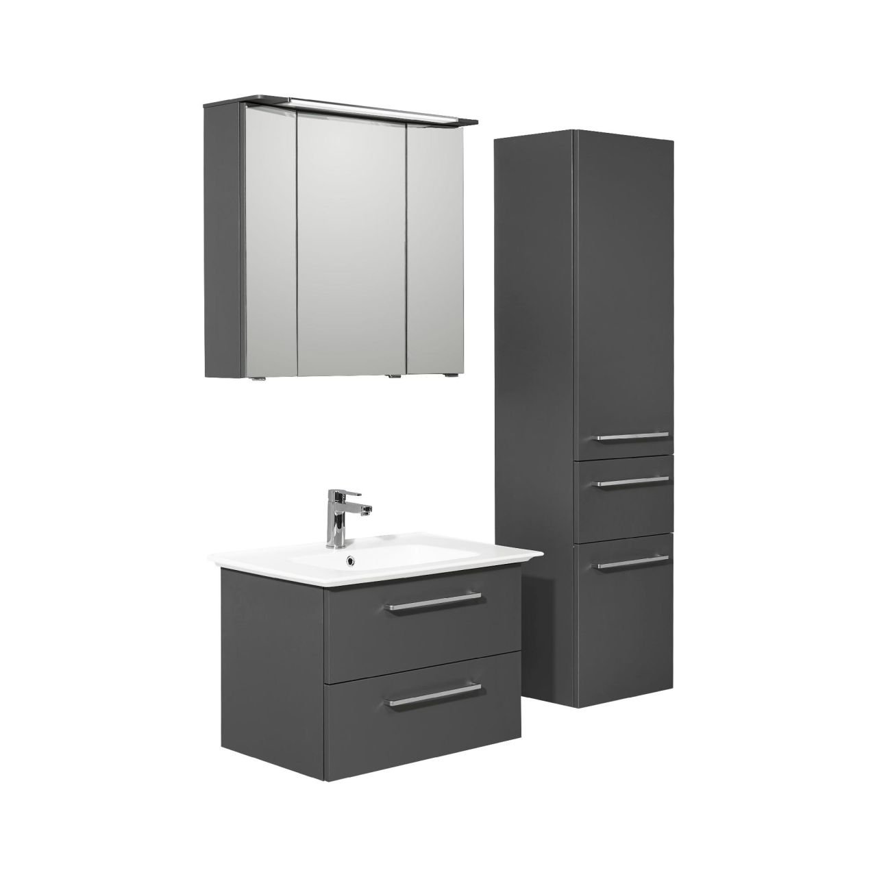 Pelipal Badmöbel-Set Pineo Quarzgrau Matt mit 3D-Spiegelschrank + Hochschrank 125 cm Pelipal Badmöbel-Set Pineo Quarzgrau Matt mit 3D-Spiegelschrank + Hochschrank 125 cm von Pelipal