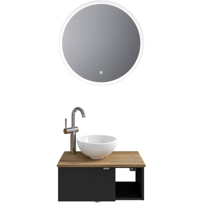 Pelipal Badmöbel-Set Serie 6915 Schwarz Matt-Riviera Eiche Spiegel R 70 cm von Pelipal