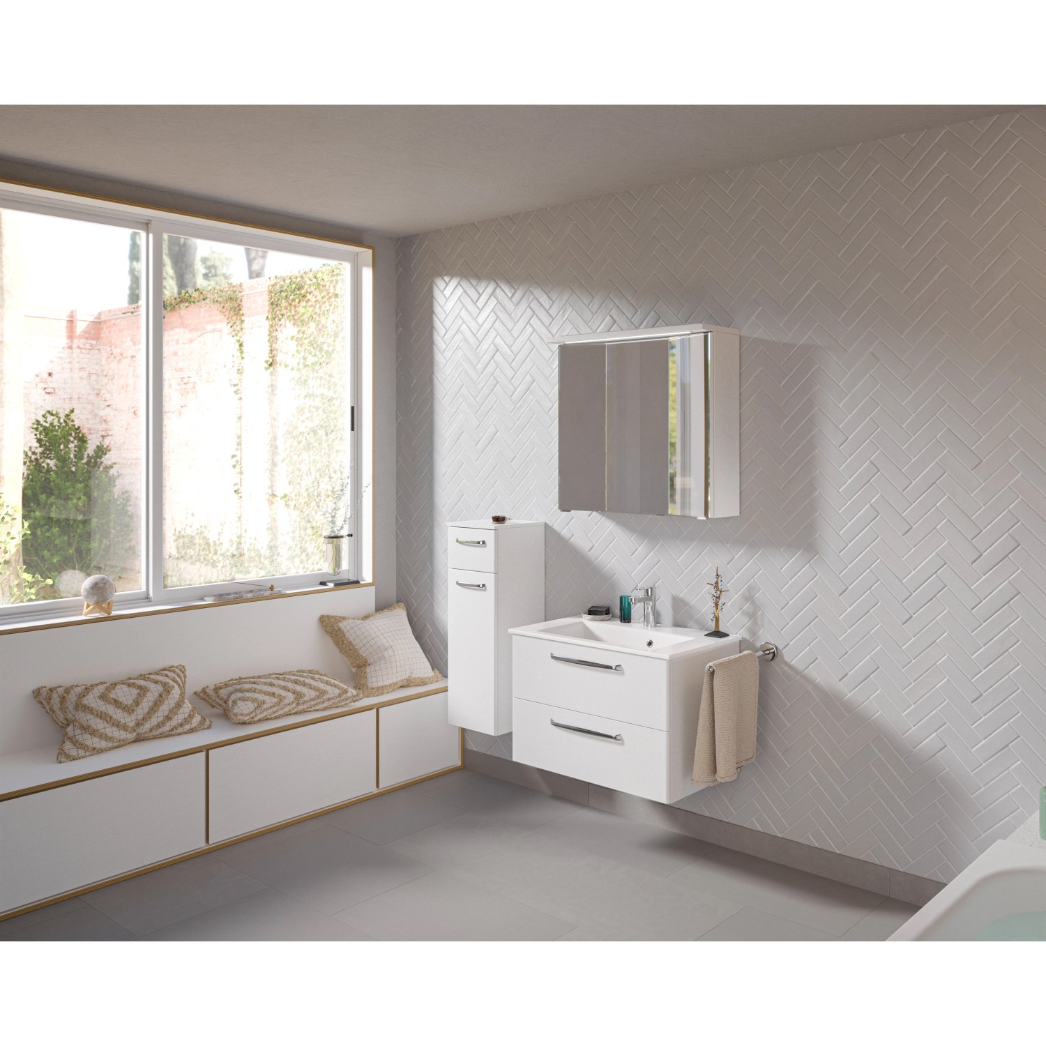 Pelipal Badmöbelset Trentino Unterschrank 3D-Spiegelschrank Weiß Hochglanz von Pelipal
