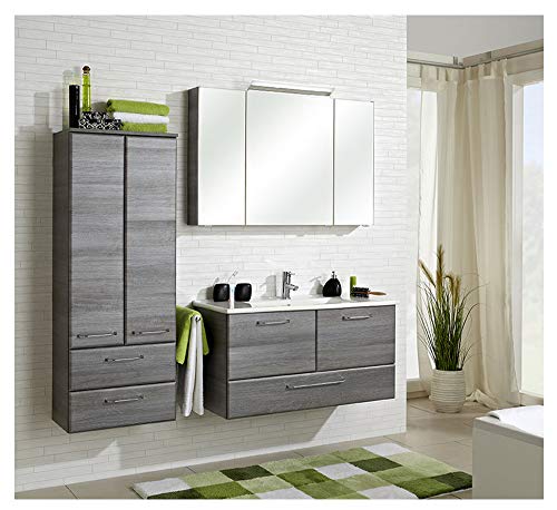 Pelipal - FILO 17 - Badmöbel-Set - 100 cm - Badset, Waschplatz, 4-teilig mit Spiegelschrank, Keramik-Waschtisch usw. in Graphit Struktur quer von Pelipal
