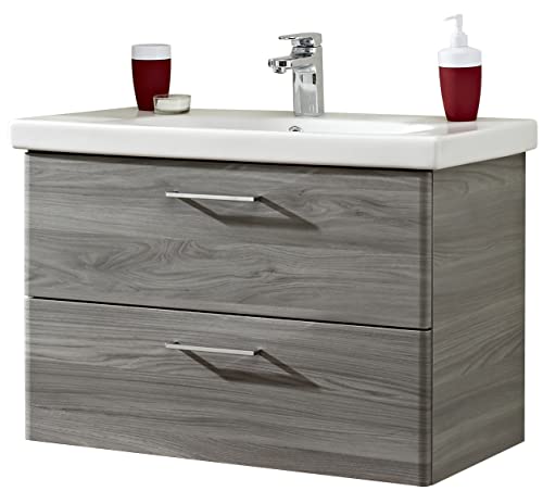 Pelipal Waschtischunterschrank Quickset 916 mit Waschbecken in Sangallo Grau quer, 82 cm breit | Waschplatz mit 1 Klappe und 1 Auszug von Pelipal
