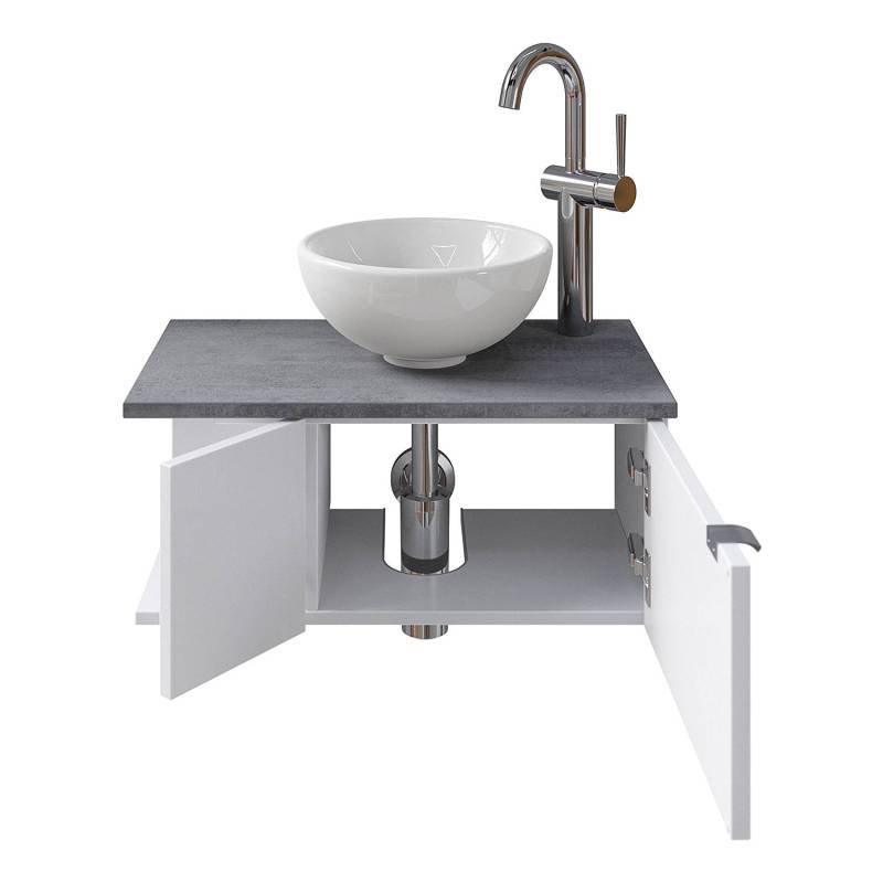 home24 Waschtisch-Set 6915 Typ H 61 x 40 x 35cm Weiß/Hochglanz Weiß/Grau von home24