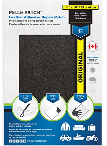 Pelle Patch - Lederflicken schwarz - Kunstleder reparaturset schwarz - Selbstklebendes Leder schwarz - In 25 Farben erhältlich - Original 28cm x 41cm - Schwarz von Pelle Patch