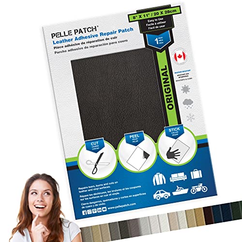 Pelle Patch - Lederklebeband schwarz - Kunstleder selbstklebend schwarz - Leder Patch Band schwarz - In 25 Farben erhältlich - Original 20cm x 28cm - Schwarz von Pelle Patch