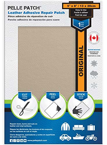 Pelle Patch - Reparatur Leder selbstklebend - In 25 Farben erhältlich - Original 13cm x 20cm - Cremefarben von Pelle Patch