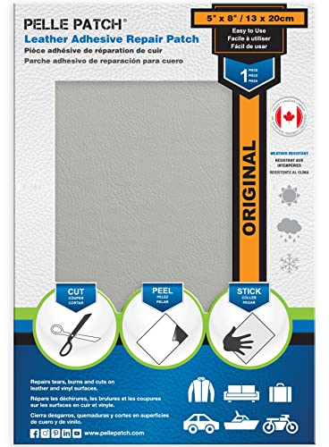 Pelle Patch - Reparaturset Kunstleder - In 25 Farben erhältlich - Original 13cm x 20cm - Hellgrau von Pelle Patch