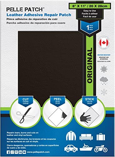 Pelle Patch - Leder Kunstleder Vinyl Reparatur Set - Lederflicken selbstklebend braun - In 25 Farben erhältlich - Original 20cm x 28cm - Dunkelbraun von Pelle Patch