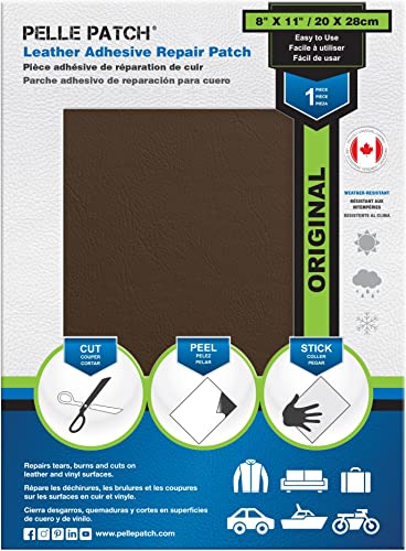 Pelle Patch - Leder Patch kit Selbstklebende lederflicken - In 25 Farben erhältlich - Original 20cm x 28cm - Mittelbraun von Pelle Patch