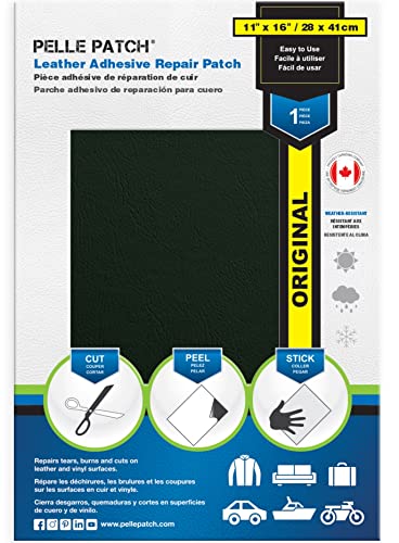 Pelle Patch - Brandloch im autositz entfernen - Stick-on Leather Repairing Patch - In 25 Farben erhältlich - Original 28cm x 41cm - Dunkelgrün von Pelle Patch