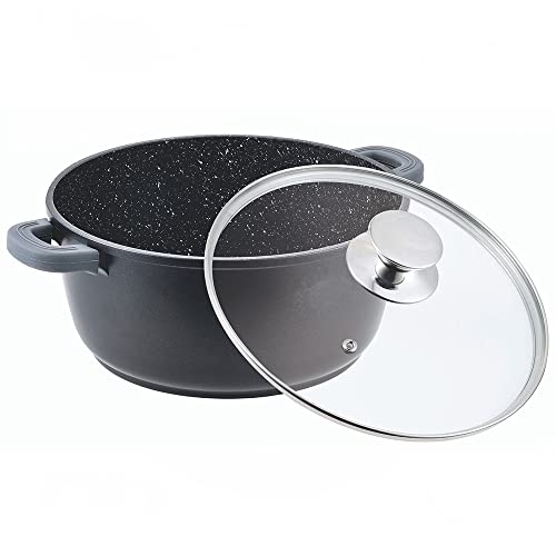 Kochtopf Aluguss Glasdeckel Induktion Marmorbeschichtung Suppentopf Pfanne Topf (24 cm) von Pellerino