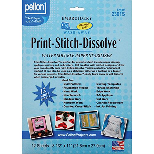 Pellon Print, Stitch, Dissolve Embroidery Paper Stabilizer, 8.5 x 11 inches 12/Pkg, White von Pellon