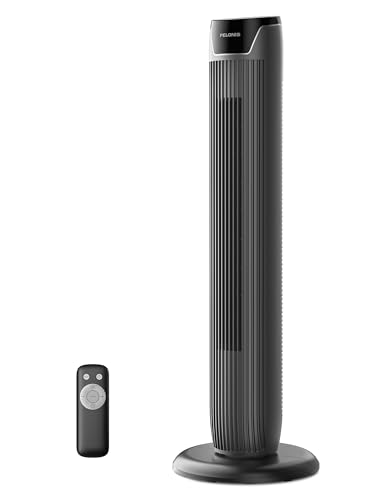 Pelonis Turmventilator mit Fernbedienung - 5 Geschwindigkeitsstufen & 4 Modi (AI/Nacht/Naturwind) 9H Timer, LED-Display mit Speicherfunktion - Energiesparender Ventilator für Büro Schlafzimmer von Pelonis